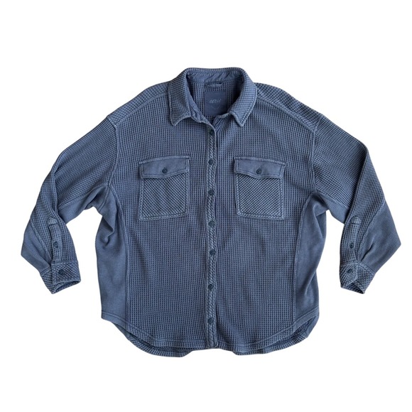 Aerie LumberJane Waffle Shirt Navy Blue Coastal Oversized Button Down S shacket - Picture 2 of 7